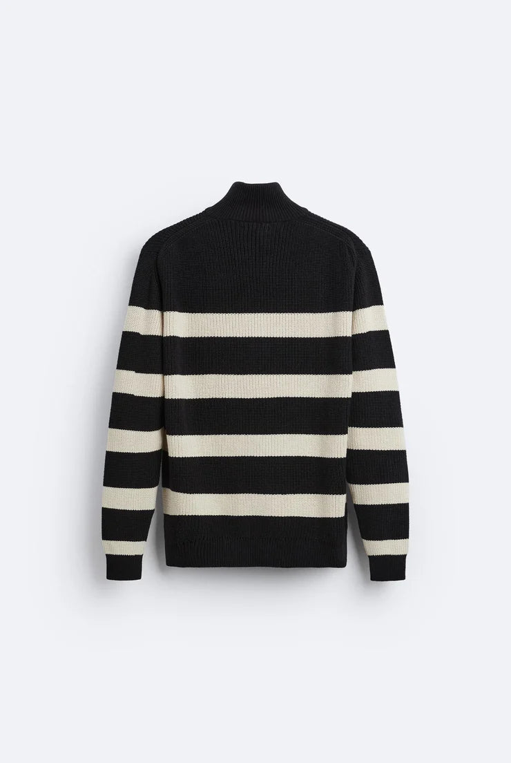 Knitted sweater with white stripes