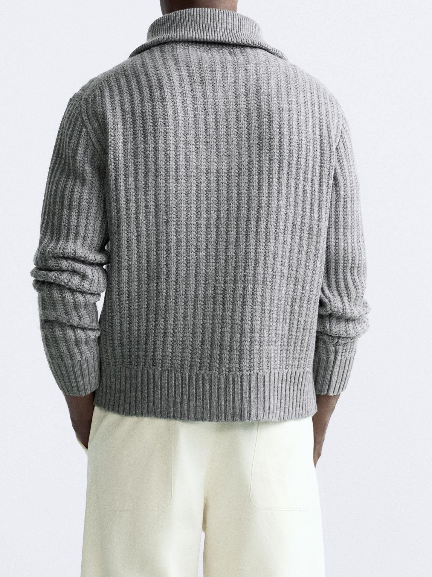 Knitted sweater with lapel collar