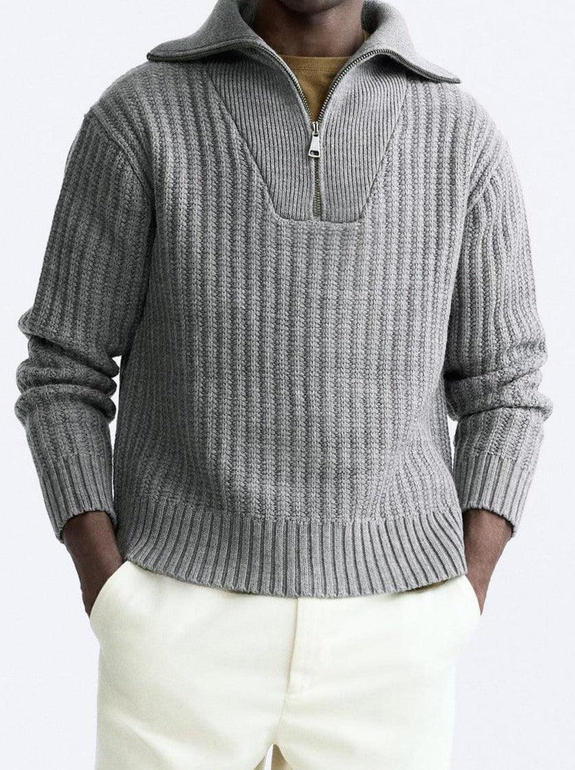 Knitted sweater with lapel collar