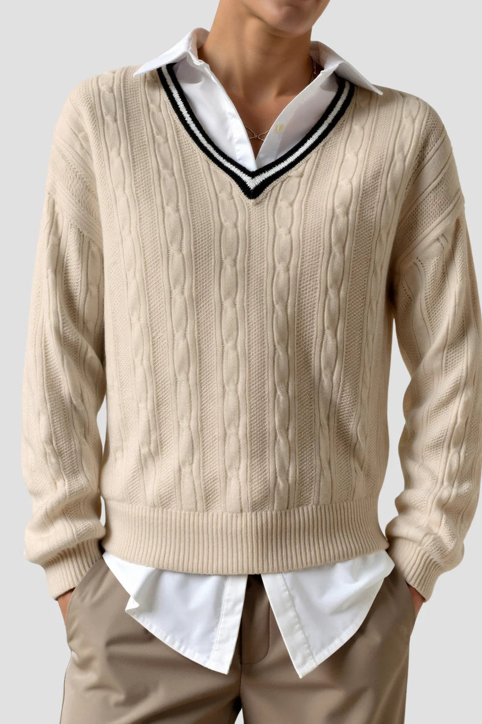 V-neck knitted sweater