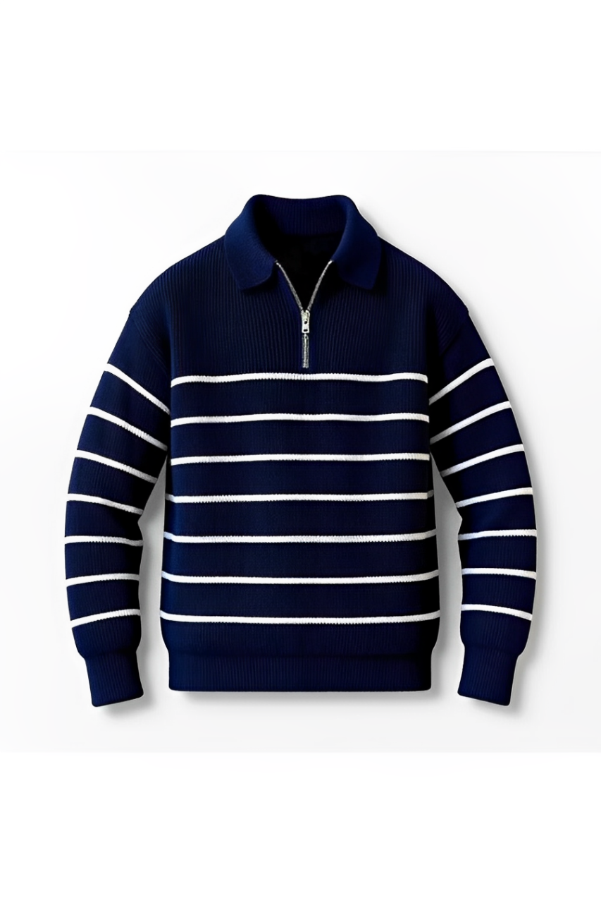 Striped Polo Sweatshirt with Zipper